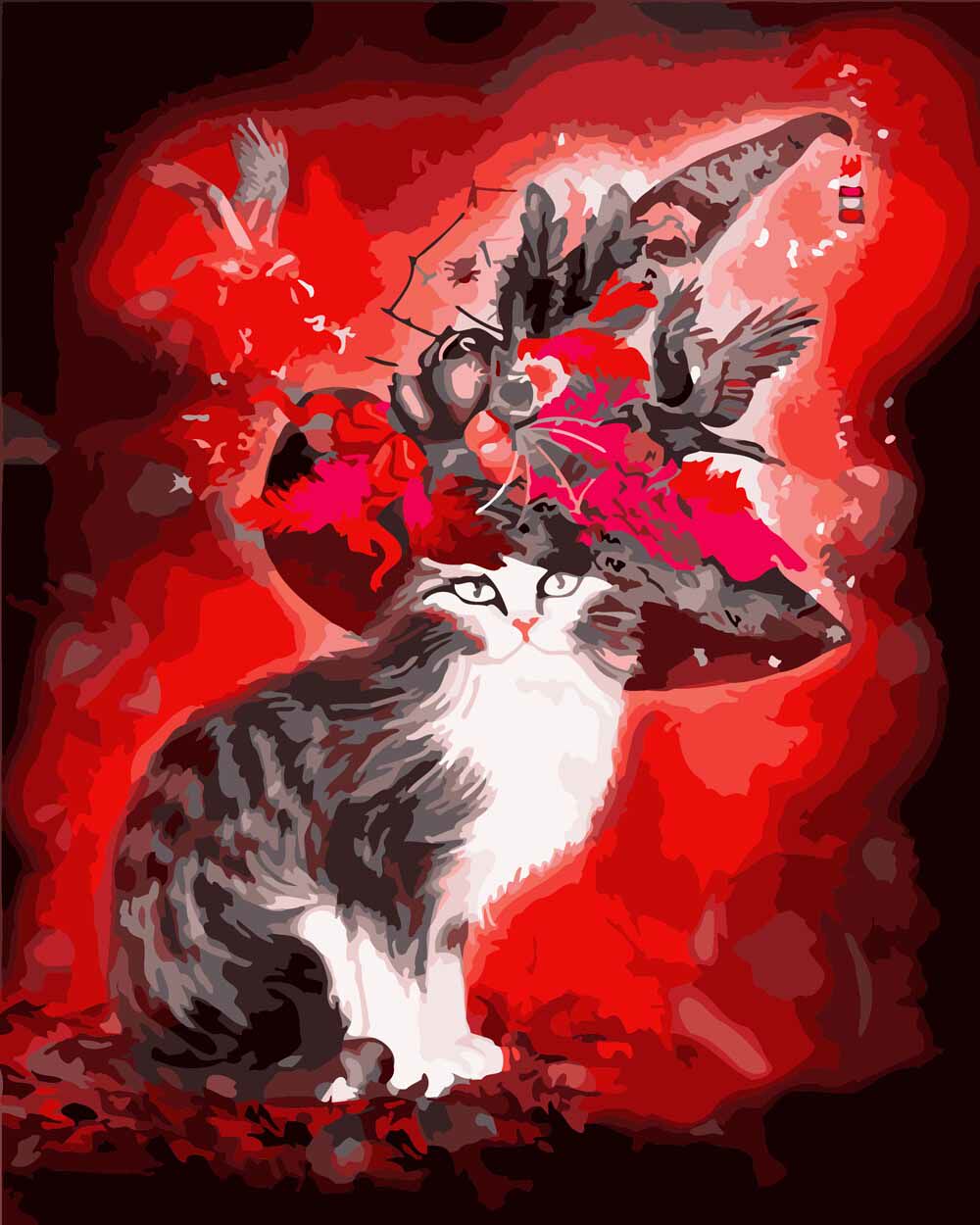 diy数字油画自己填色材料包戴着绿色绅士猫贵妇猫小姐动物装饰画