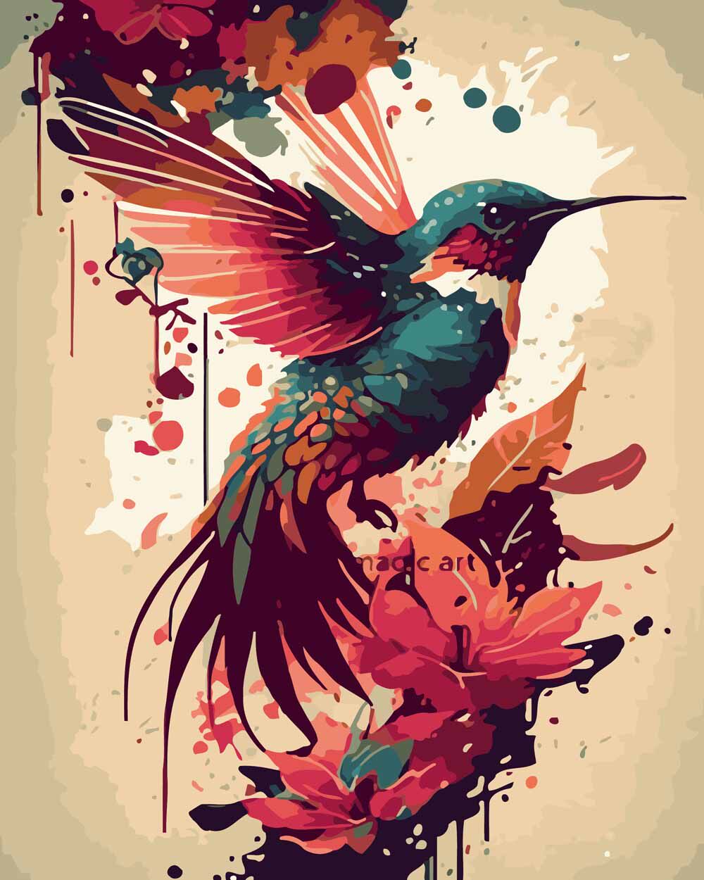 diy数字油画自己填色树林红腹灰雀鸟苹果树黄莺鸟屋鸟语花香装饰