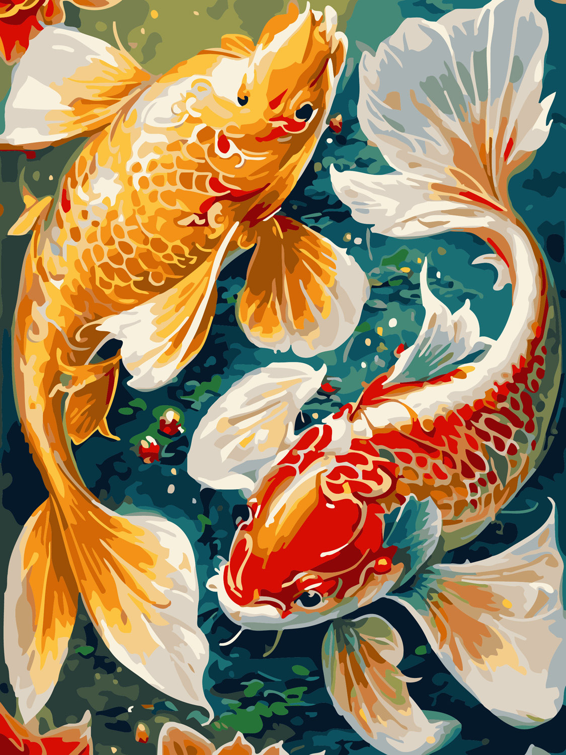 diy数字油画自己填色材料包锦鲤鱼国风年年有余富贵吉祥装饰画