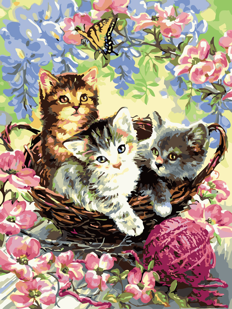 diy数字油画自己填色材料包院子里有很多猫幸福的咪咪之家 装饰画
