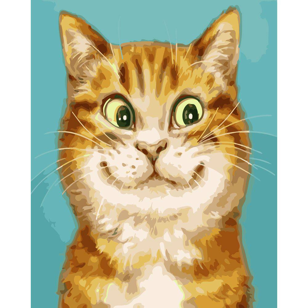 diy数字油画自己填色材料包正在啃玉米的呆萌长毛头狸花猫装饰画