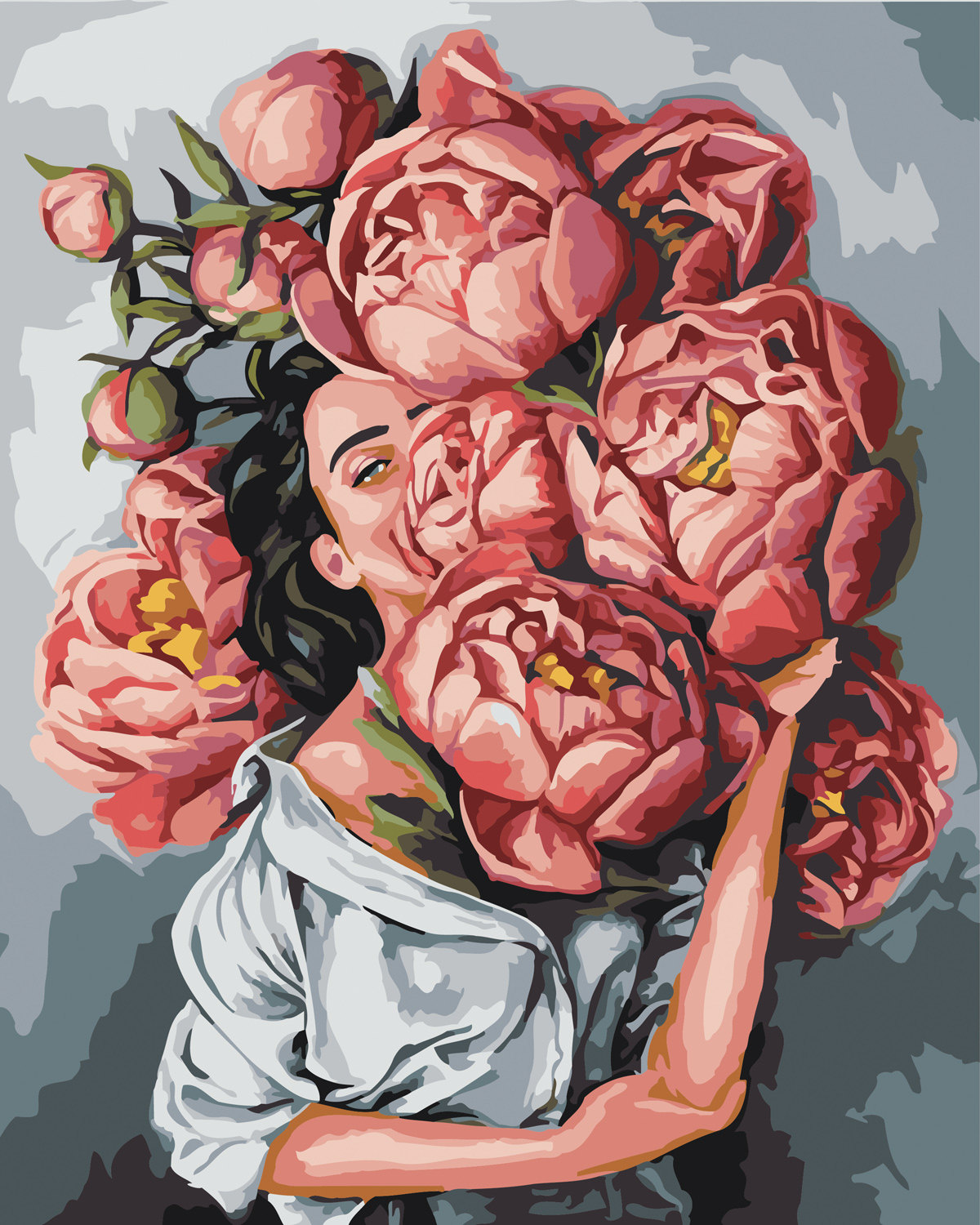 diy数字油画材料包自己填色另类艺术花朵女孩人物真写丙稀装饰画