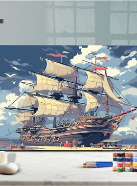 船油画数字自己填色解压放松海景