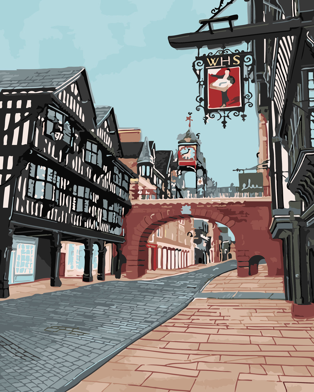 diy数字油画自己填色手绘城市街道现代生活文艺商店转角楼装饰画