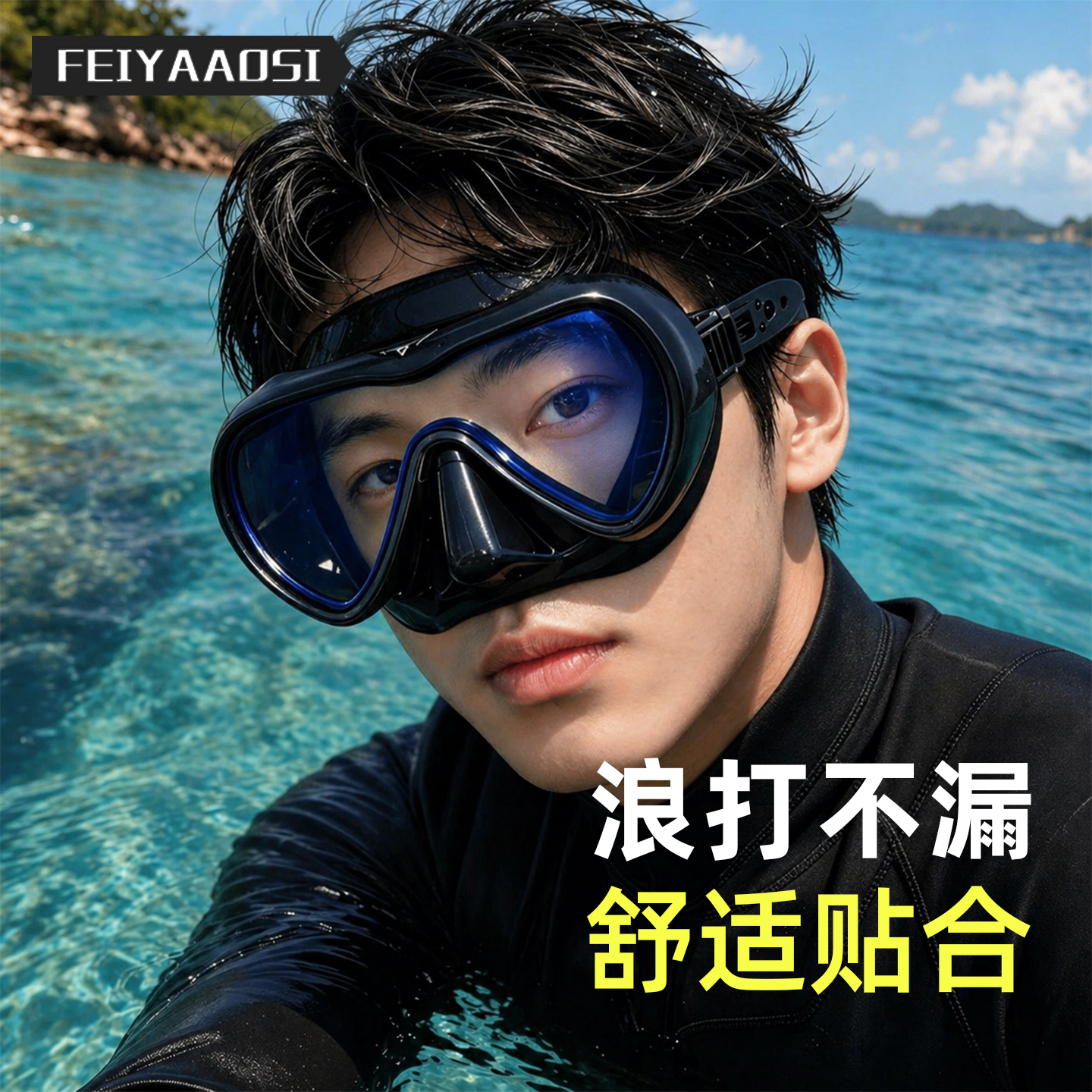 潜水面镜浮潜面罩近视镜专业自由潜眼镜带度数护鼻一体呼吸管装备
