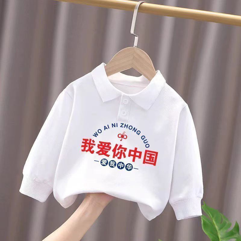 白色polo衫纯棉洋气中大童长袖上衣新款国风女童字母印花童装卫衣
