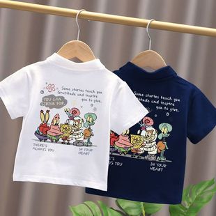 t韩版 纯棉T恤儿童短袖 童装 polo领夏季 上衣洋气印花卡通百搭吸汗衫