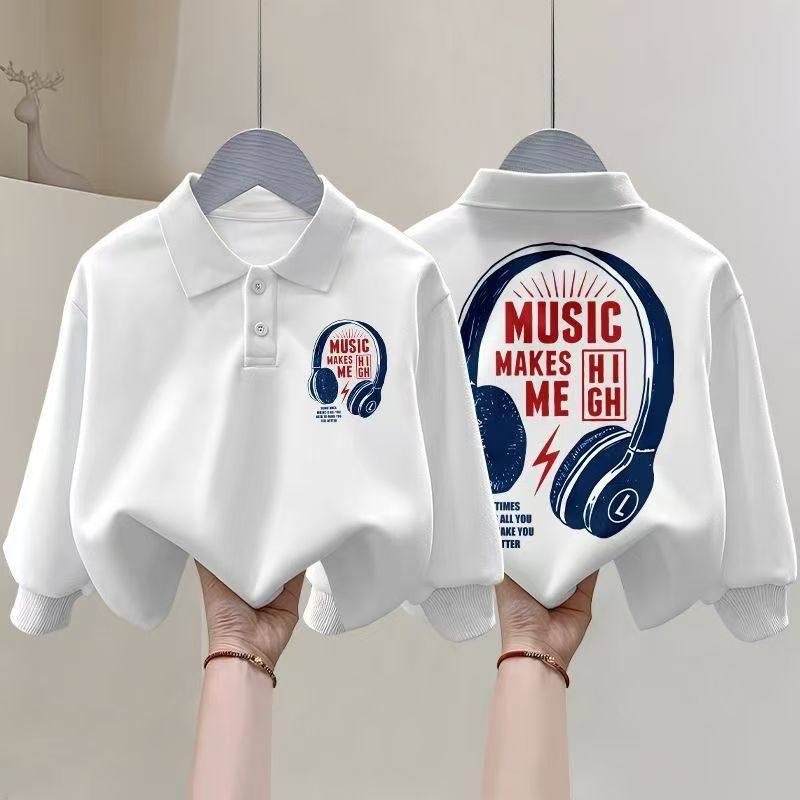 polo衫中大童纯棉卡通印花洋气长袖上衣韩版儿童宽松翻领童装卫衣