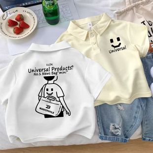 男女童polo衫 纯棉中大童短袖 T恤2025夏季 吸汗洋气卡通上衣儿童装