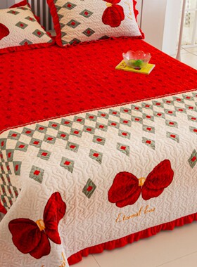 红色床盖加厚牛奶绒单件2025新款冬季珊瑚绒夹棉榻榻米薄炕盖