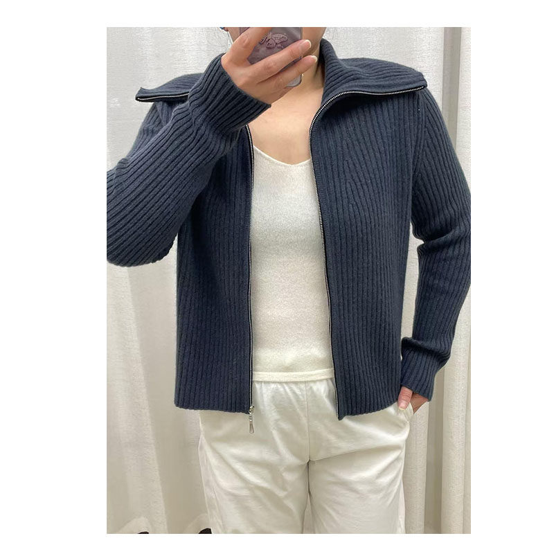 羊绒外套女秋冬坑条拉链翻领软糯厚实宽松氛围感针织羊绒开衫,女装/女士精品,毛针织衫,淘宝优惠券,粉丝福利购,淘宝优惠卷