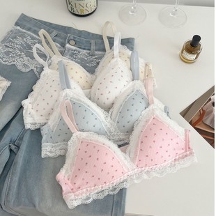 甜美碎花蕾丝边内衣女小胸聚拢防下垂收副乳透气三角杯学生文胸罩