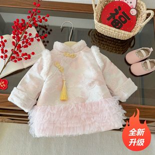 宝宝复古保暖连衣裙子 5岁冬季 儿童拜年服女款 女童加厚拜年裙0