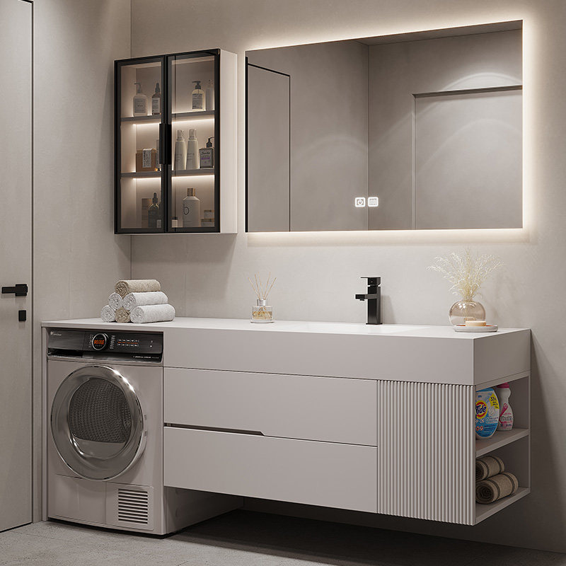 现代简约无缝拼接岩板陶瓷盆洗衣机柜组合卫生间洗漱台洗手洗脸盆,家装主材,洗衣机柜,淘宝优惠券,粉丝福利购,淘宝优惠卷