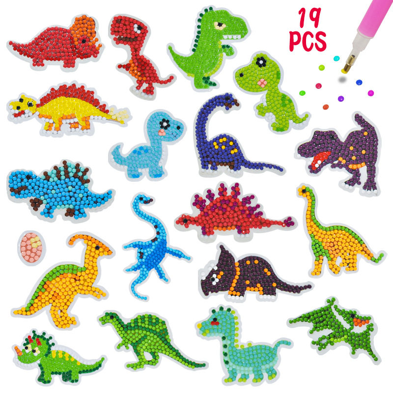 卡通恐龙钻石贴画随意贴DIY贴纸砖石画墙贴儿童手工制作砖石画女