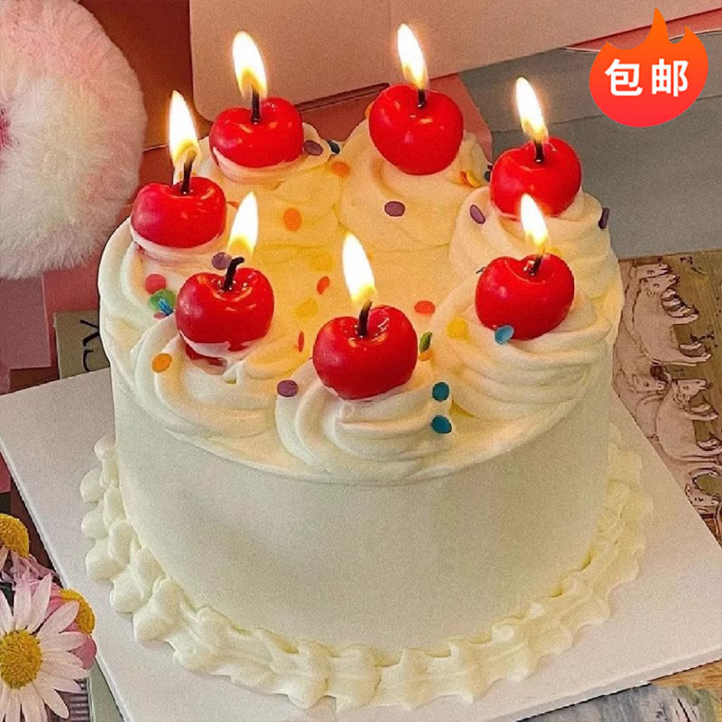 韩版樱桃小蜡烛蛋糕装饰摆件网红真樱桃生日蜡烛甜品台装扮插件