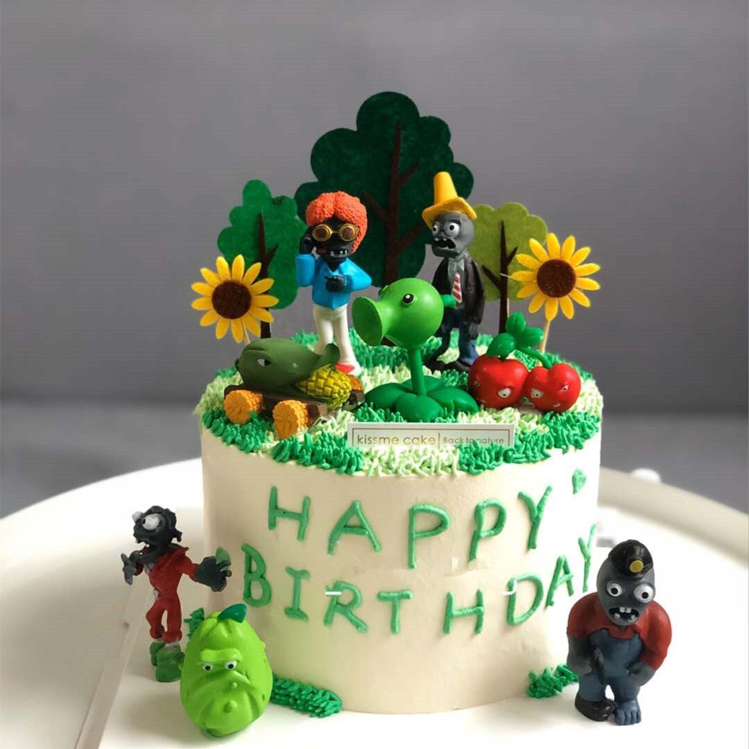植物大战僵尸蛋糕摆件儿童过生日插件玩具8件套烘焙装饰用品派对