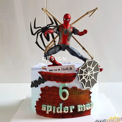 网红蜘蛛侠蛋糕装饰摆件儿童男孩生日英雄人物甜品台烘焙装扮插件