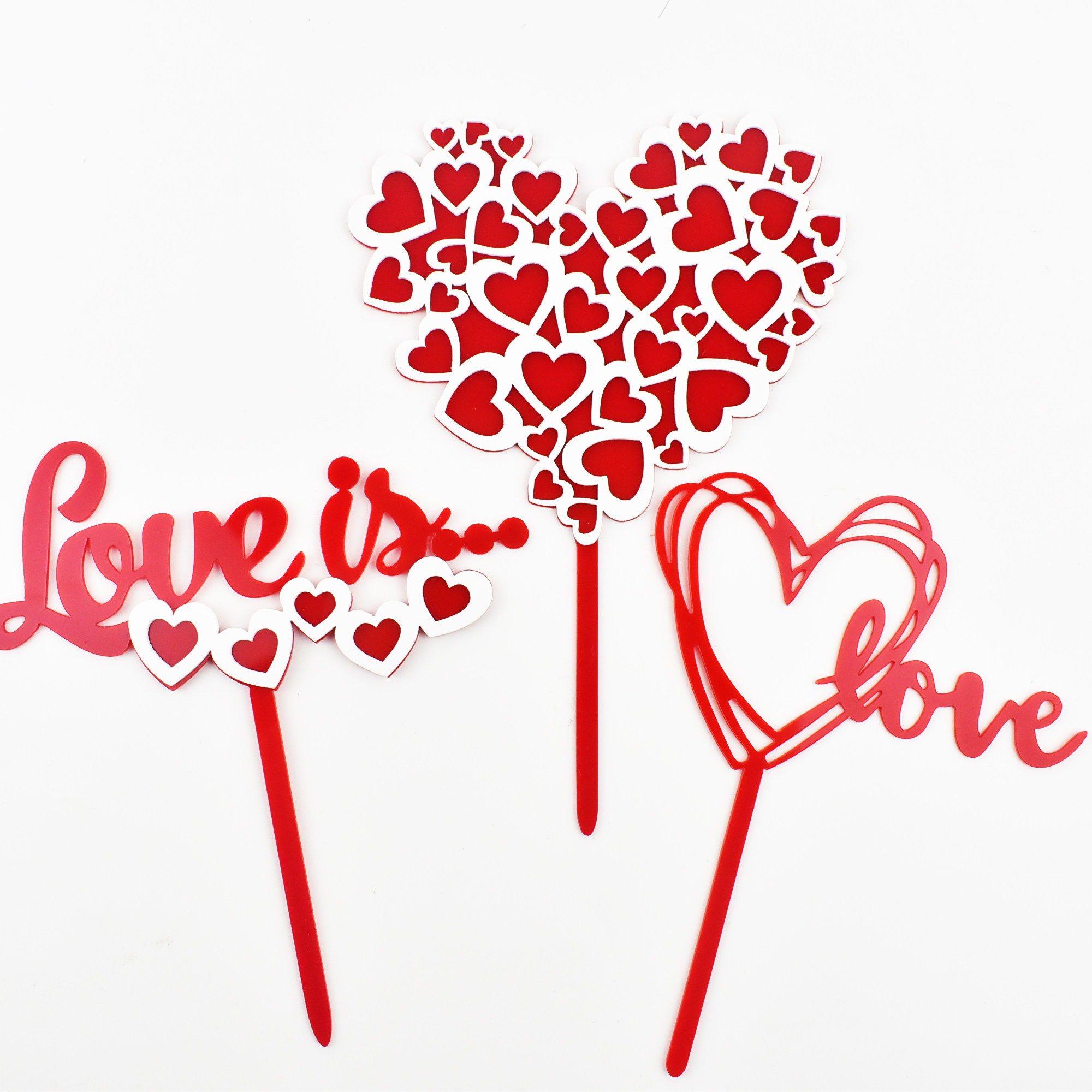 亚克力红色大爱心love小爱心生日蛋糕装饰插牌情侣情人