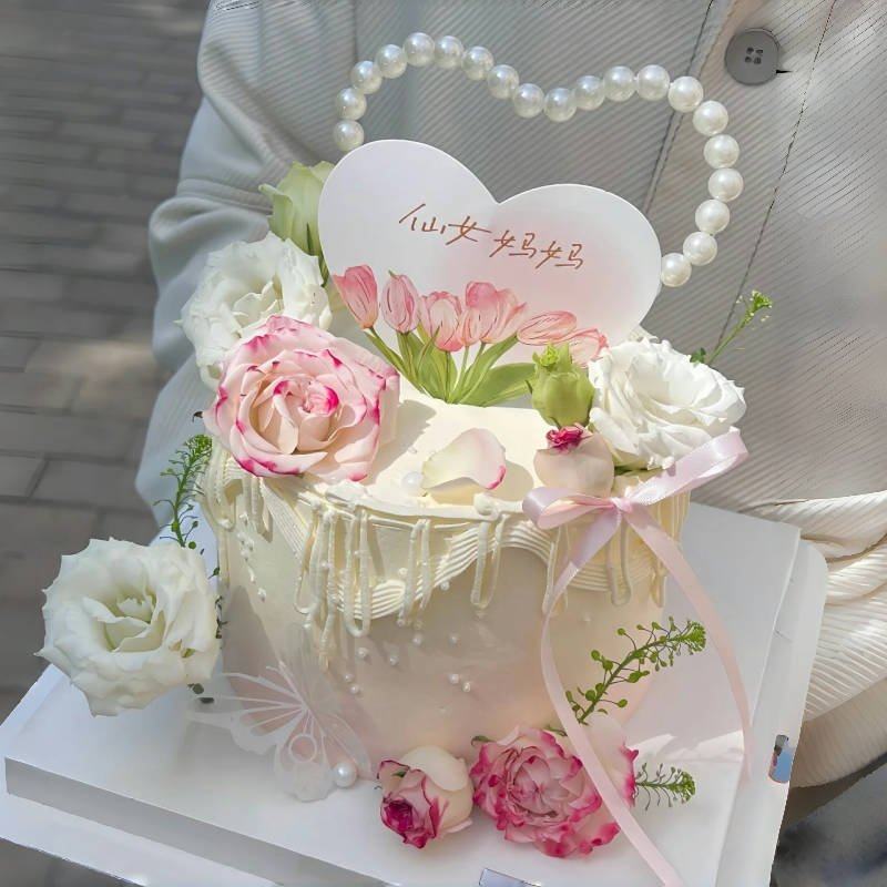 2025母亲节鲜花蛋糕装饰爱心仙女妈妈卡片爱心珍珠串插件生日插牌,节庆用品/礼品,蛋糕/烘焙装饰用品,淘宝优惠券,粉丝福利购,淘宝优惠卷