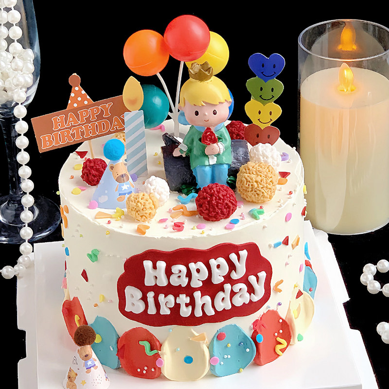 小王子周岁生日蛋糕装饰摆件男孩百天周岁生日宴甜品台插件插牌
