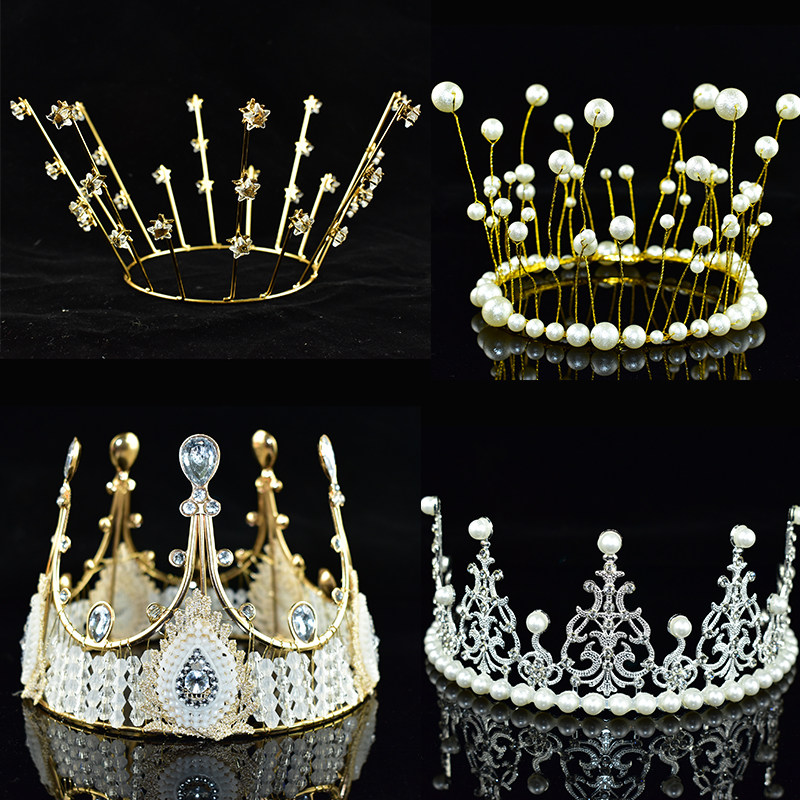 皇冠蛋糕装饰生日网红摆件蕾丝女王复古满天星珍珠黑色儿童插件