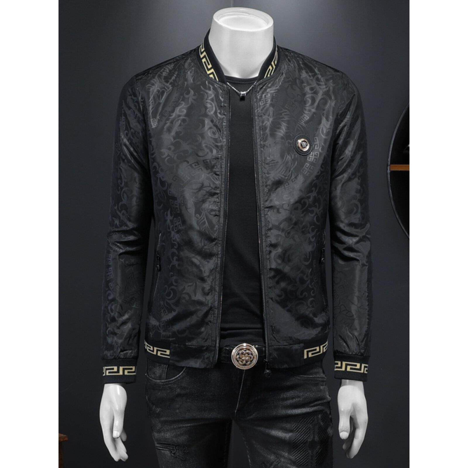 潮牌2026春季立领暗花夹克男修身花色外套帅气大码绣标薄款上奢侈