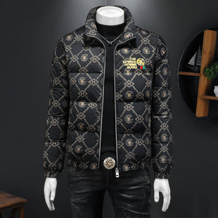 欧洲站冬季高级感立领白鸭绒字母刺绣保暖羽绒服男修身花色外型