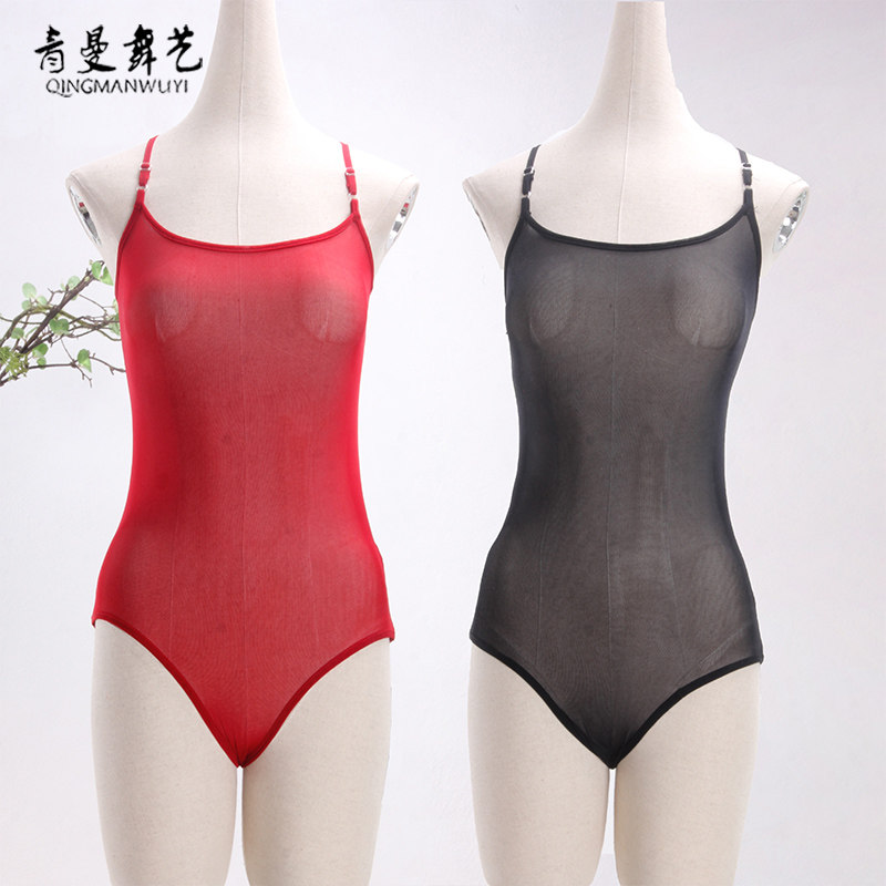 青曼舞艺肚皮舞春季练功表演服网纱上衣连体吊带保暖内搭初学者女