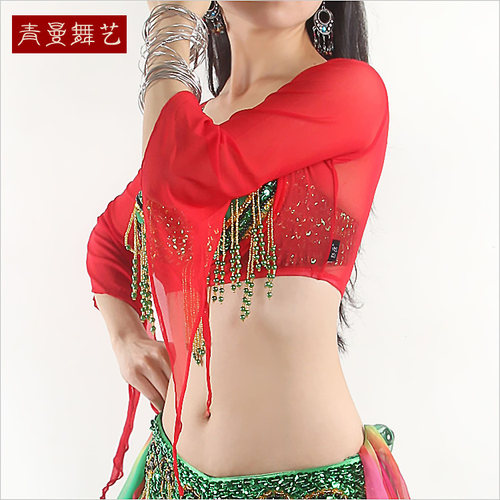 肚皮舞表演服上衣网纱胸托披肩