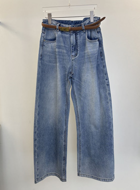 欧洲站2026春季新款时尚简约高级感浅蓝色弯刀裤极简风牛仔裤女