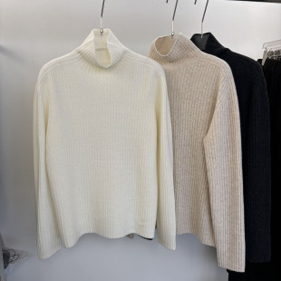 人手一件！2025冬韩系高领羊毛针织衫宽松显瘦坑条百搭毛衣打底衫