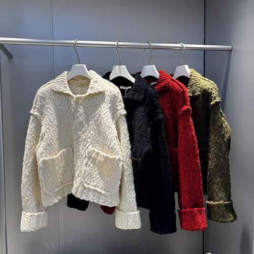 MACQNF正品设计感高品质加厚粗线排扣针织开衫毛衣外套女MQ29560