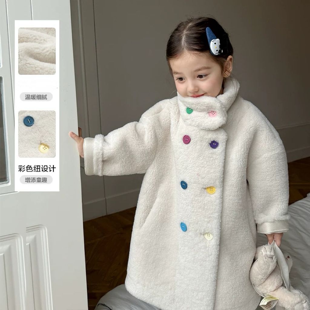 女童外套2024冬季中长款秋冬新款仿皮草皮毛一体儿童大衣时尚保暖