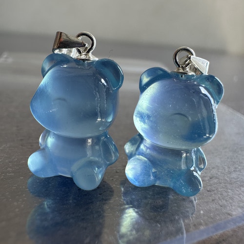 通体S925银镶天然精品海蓝宝石小熊吊坠锁骨链15mm左右
