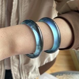 天然冰种海蓝宝石手镯女水头亮魔鬼蓝海蓝宝石手镯晶体清澈透亮