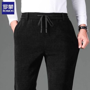 罗蒙绵羊毛欧密绒男士休闲裤子秋冬季商务加绒加厚保暖弹力西裤
