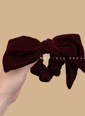 韩国东大门红色丝绒蝴蝶结大肠发圈女复古气质扎头发绳洋气头饰