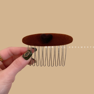 秋冬磨毛爱心刘海发梳公主头发夹高颅顶倒插梳碎发整理神器头饰