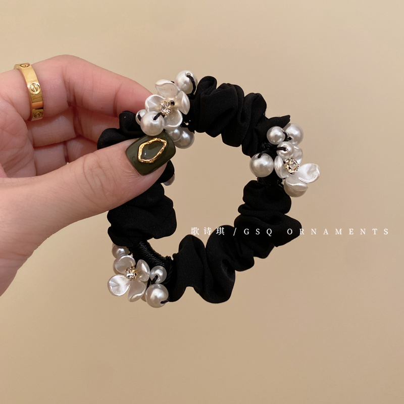 温柔气质珍珠花朵发圈扎头发头绳
