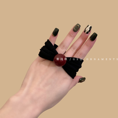 简约百搭新年红色珠发圈高弹力