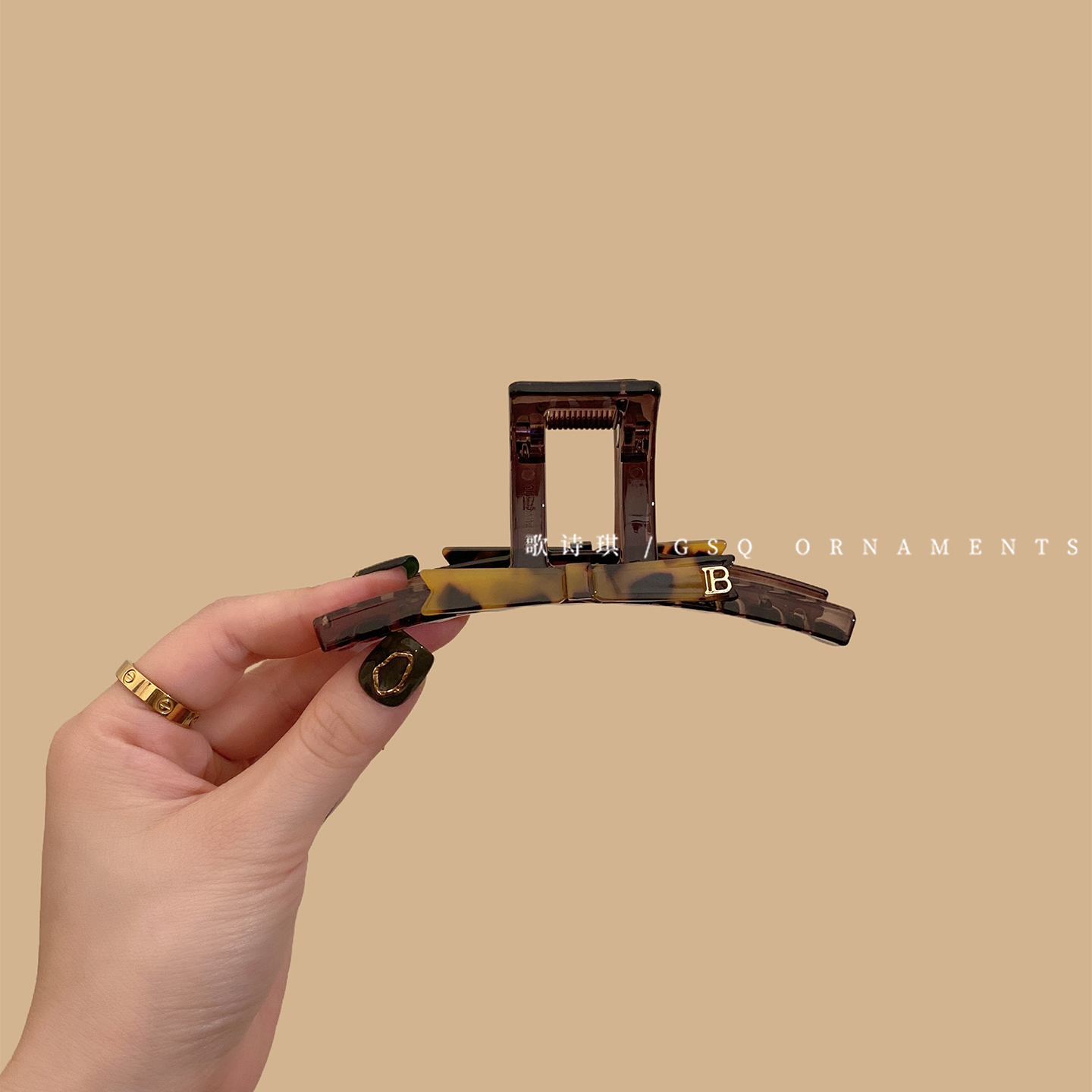 复古豹纹蝴蝶结抓夹女