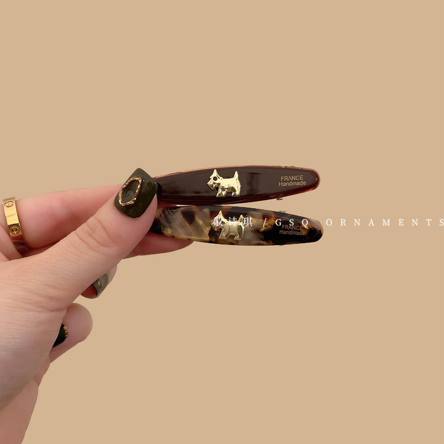 韩系复古玳瑁色小狗鸭嘴夹