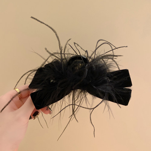 气质复古羽毛抓夹大号秋冬款