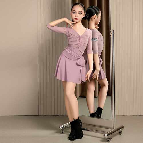 拉丁舞服女童2025春夏季香芋紫新款儿童练功服演出服舞蹈服表演服