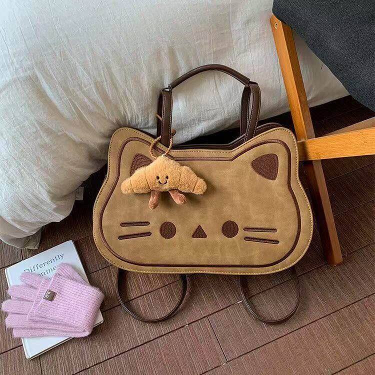 韩版ins小众设计卡通小猫双肩包女可爱大容量手提单肩包时尚背包