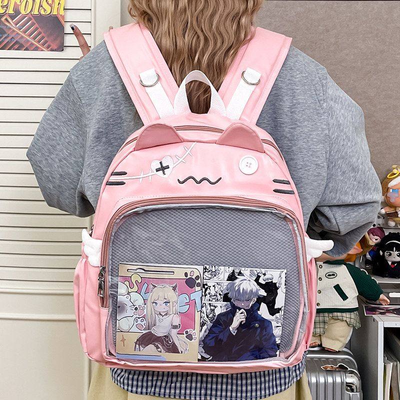 小猫可爱双肩包背包书包颜文字猫咪黑色痛包百搭大容量二次元双肩,文具电教/文化用品/商务用品,学生书包,淘宝优惠券,粉丝福利购,淘宝优惠卷