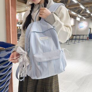 新款条纹中学生双肩包春季出游踏青高颜值软妹可爱小清新双肩背包