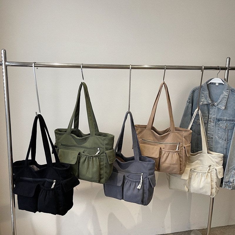 2025新款大容量托特包灯芯绒手提斜挎包休闲轻便学生百搭补习袋