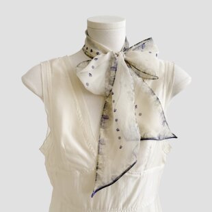 真丝乔其纱飘带女新款小长条细丝巾春秋夏发带护颈围巾薄款朦胧紫